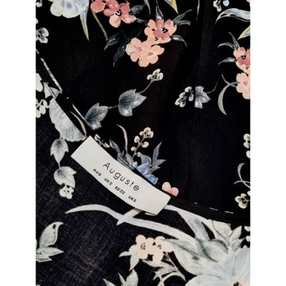 AUGUSTE Black Floral Wrap Around Maxi Short Sleeve Dress Front Tie Size AU 6 - Picture 7 of 9
